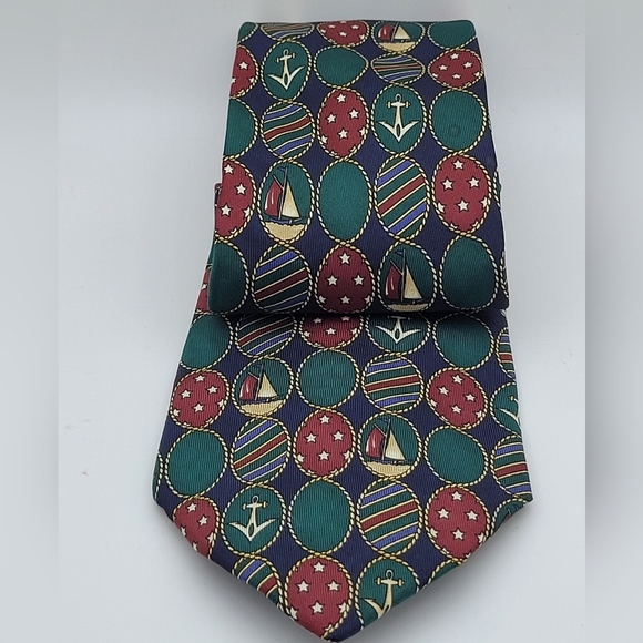 Tommy Hilfiger Vintage Nautical 100% Italian Silk Men's Wide Tie - Picture 1 of 4
